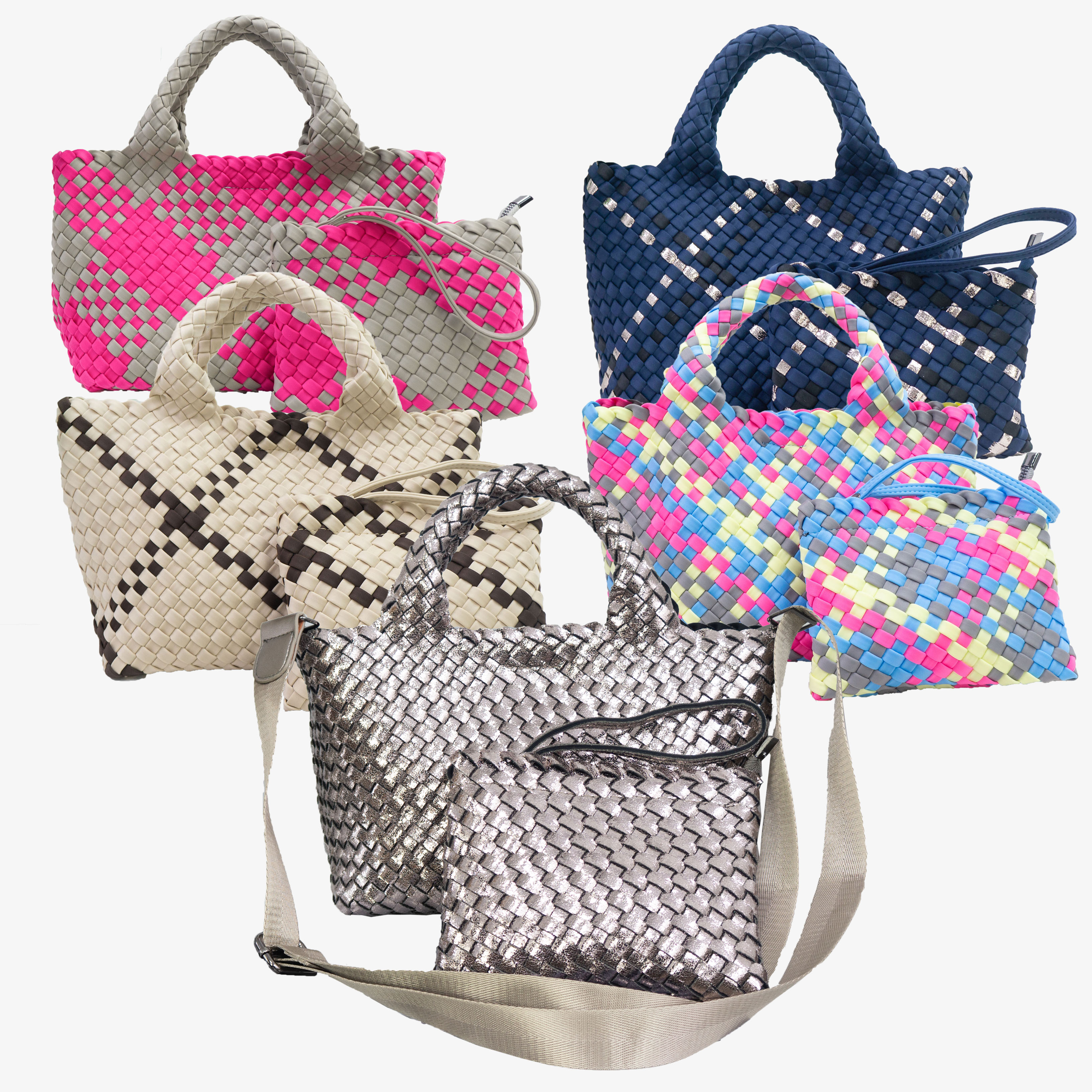 Neoprene woven bag customized Two Size designer/luxury waterproof Handbag Beach Plaited handmade Tote Weave Bag