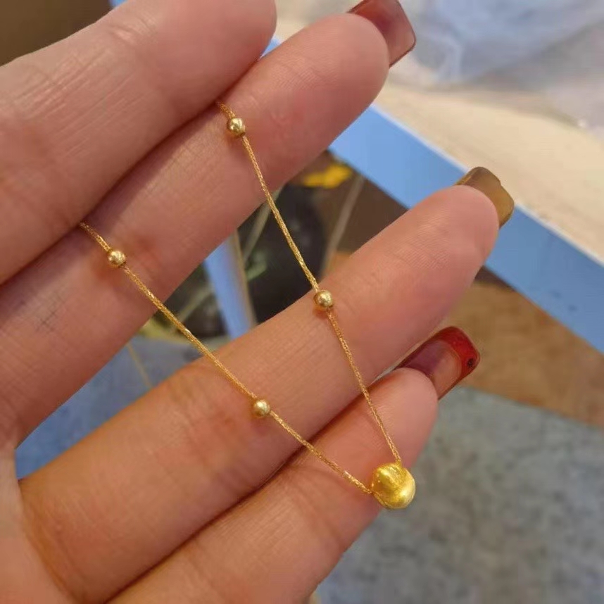 Pure 18K Real Gold 3D Hard Cat Eye Chopin Necklace Au750 Women Jewelry Chain Custom /