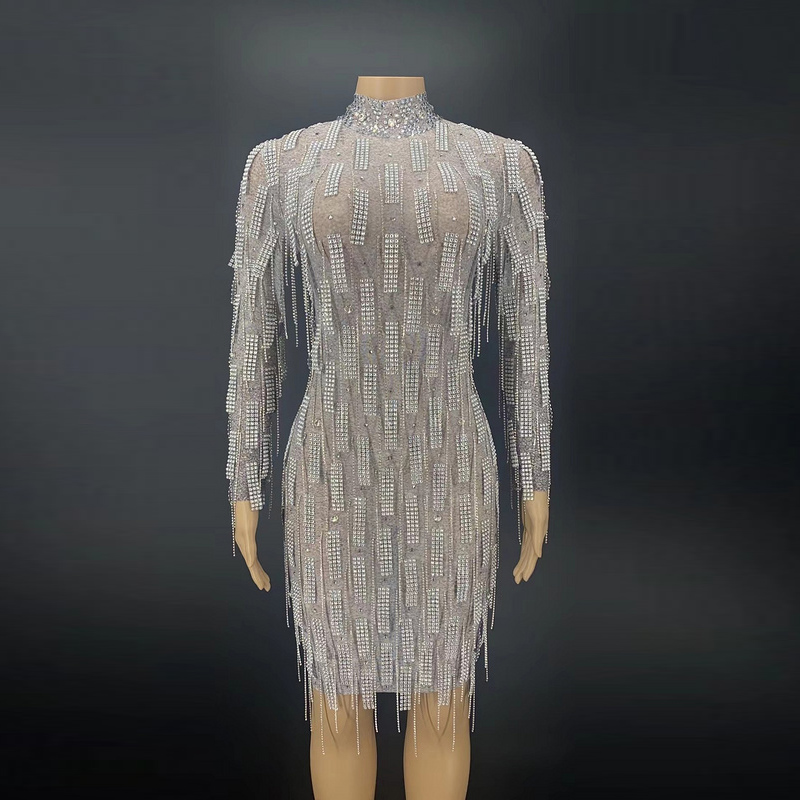 NOVANCE Y2289 Spring 2022 Trends High Neck Backless tassels Sexy Crystal sexy costumes Rhinestone Applique White Glitter Dress