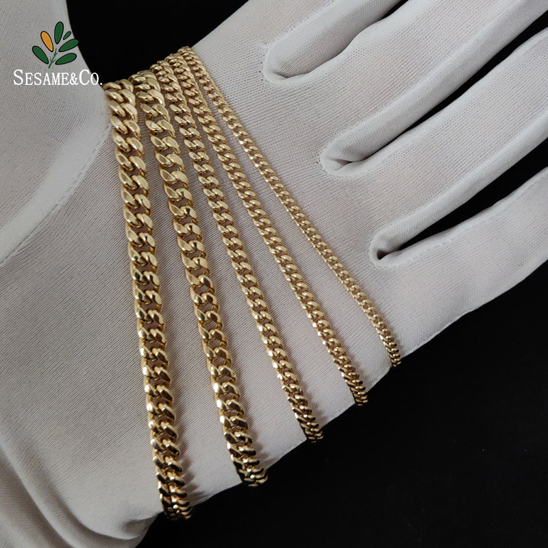 14k Real Gold Miami Cuban Link Chain Necklace 3mm - 6.7mm Inches Real 14K Yellow Gold Man Ladies Gold Chain