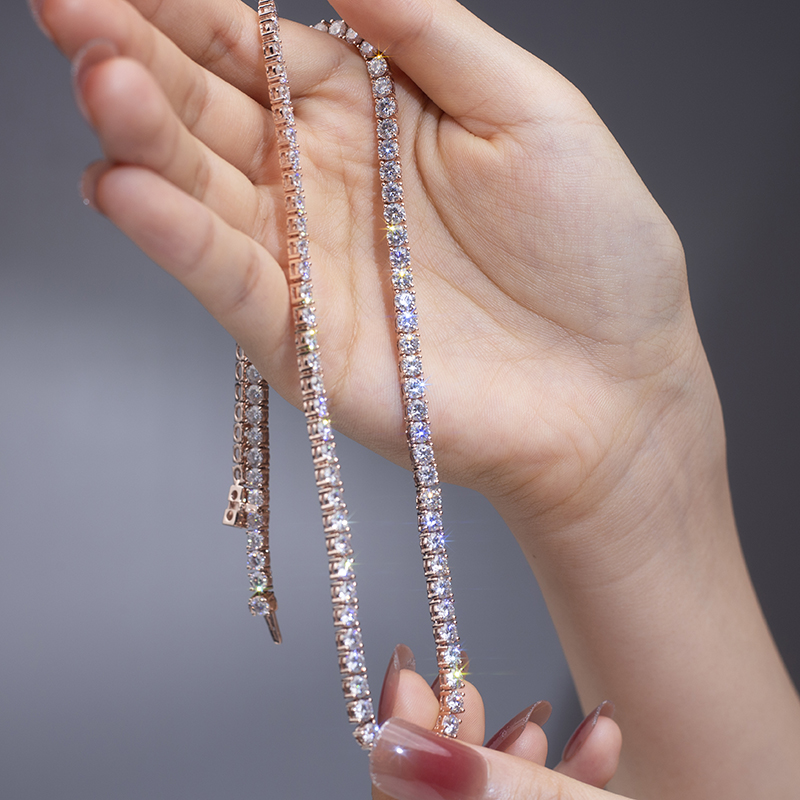 14K White/Yellow/Rose Gold Tennis Hand Set Lab Grown Diamond Chian/Necklace