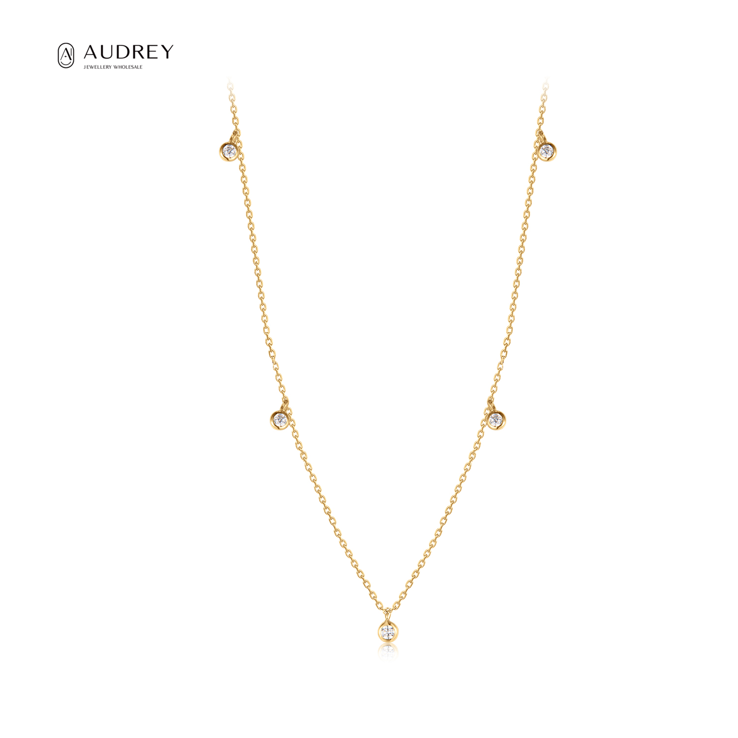 Audrey Kolye Layered Chain Neck 14K Solid Gold GHSI Diamond Jewelry Charm Necklace
