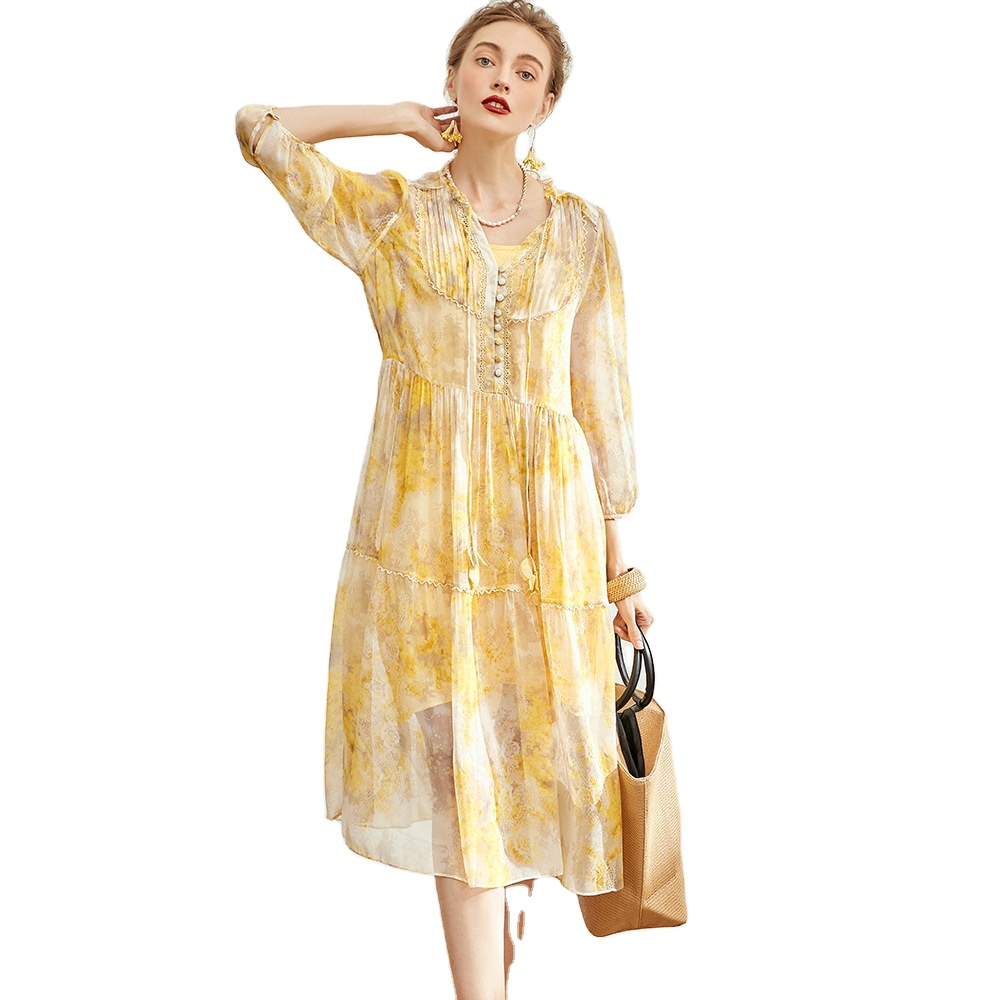 2023 Wholesale Custom French Luxury Two-Piece Silk Dress With Fairy Air And Big Skirt Silk Fabric women casual dresses summer