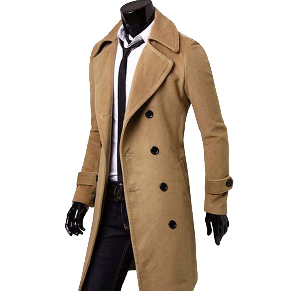 Large size men's padded double-breasted long woolen coat men's windbreaker coat