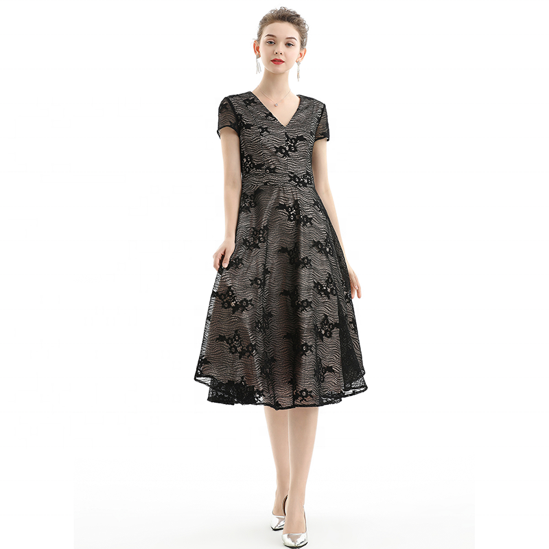 D062 black dress lady lace embroidery luxury elegant evening long dress women