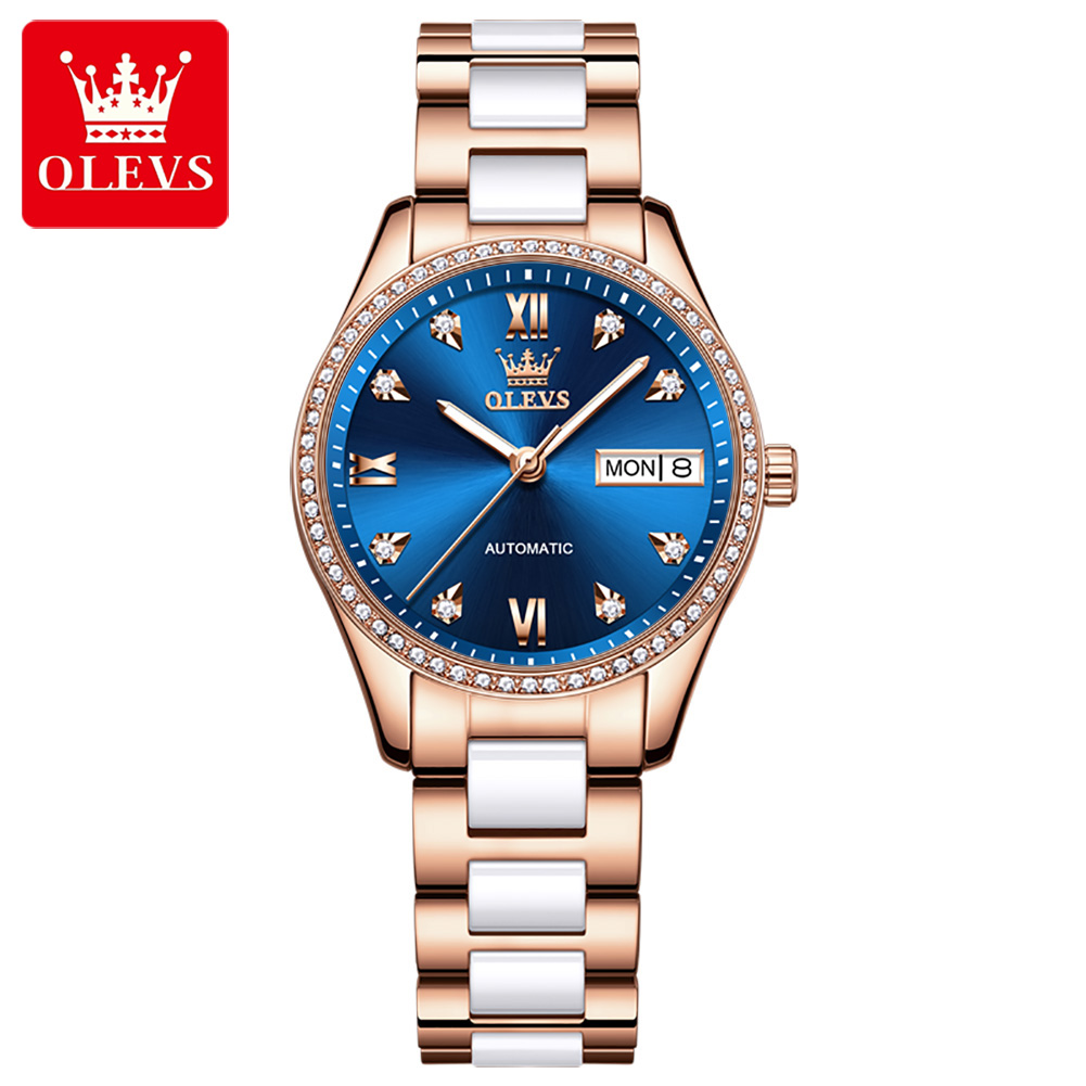 Luxury Watch Women 2022 Custom Mechanical Watch Olevs 6637 Rose Gold Diamond Stainless Steel Watches Women Wrist Luxury