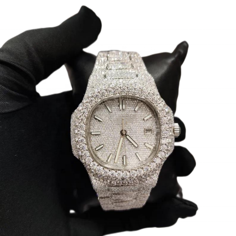 Luxury Branded Bustdown VVS Wrist Watch High Quality Stainless Steel Moissanite Diamond Watch