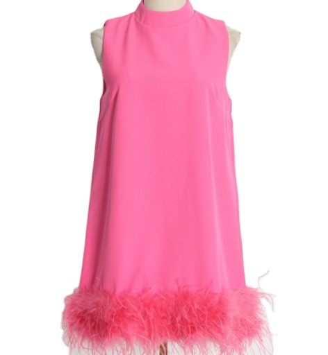 Women senior sense ostrich feather dress summer hood neck sleeveless feather hem dress