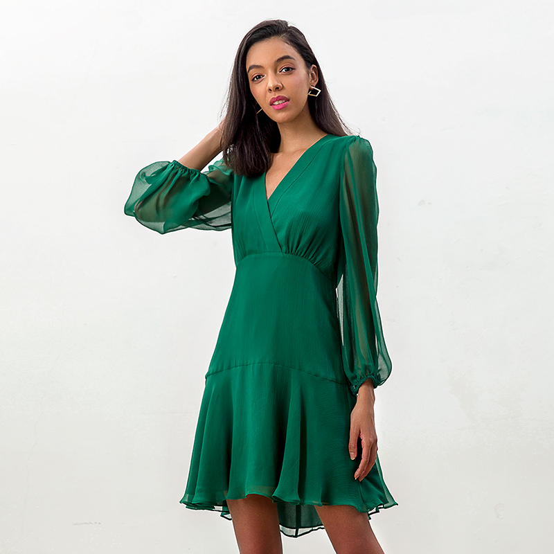 ND272 casual dresses Lantern Chiffon Ruffle hem elegant dress evening dresses