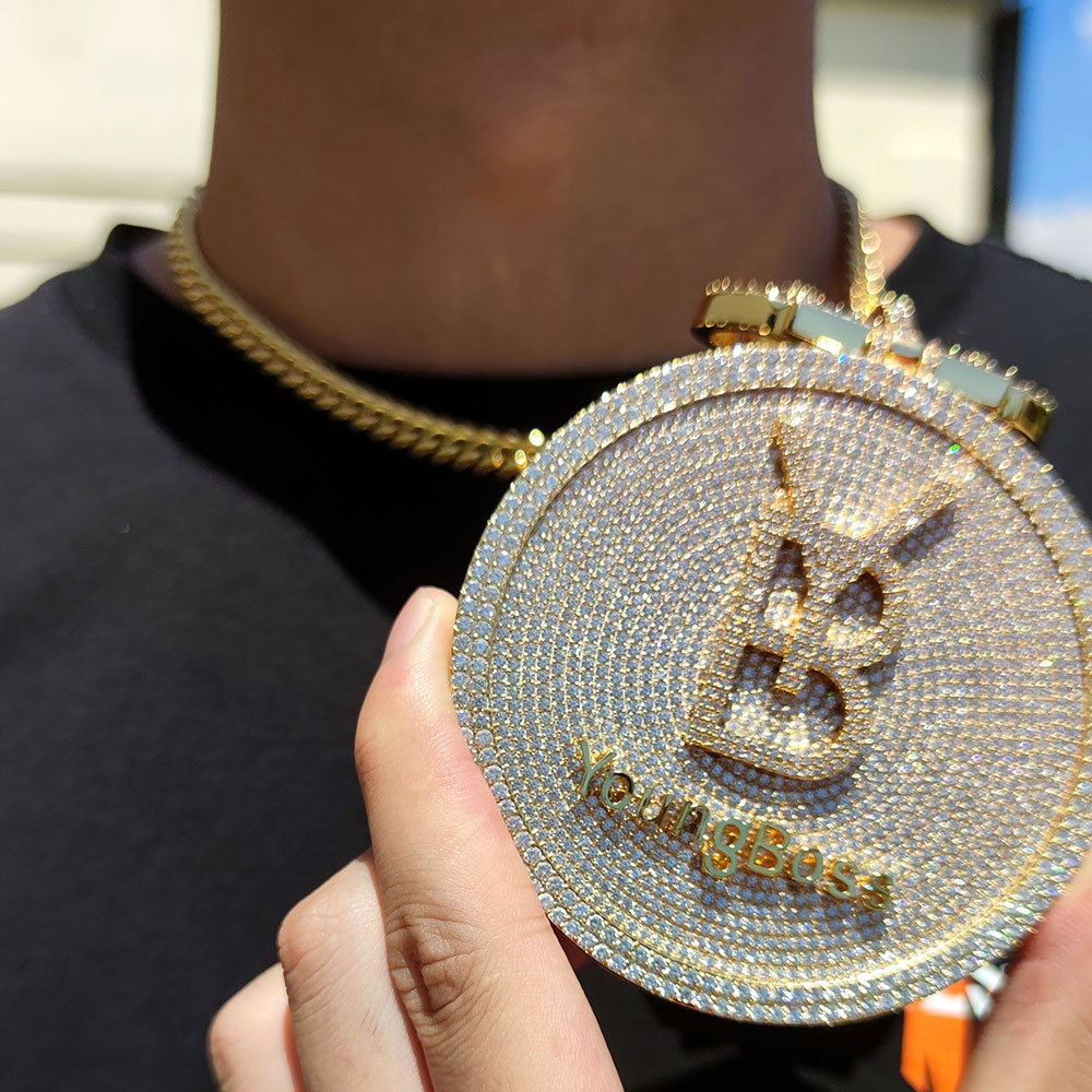 Iced Out Pendant Hip Hop Jewelry Custom Name Round Fully Bling CZ Bling Letter Diamond Pendant Necklace