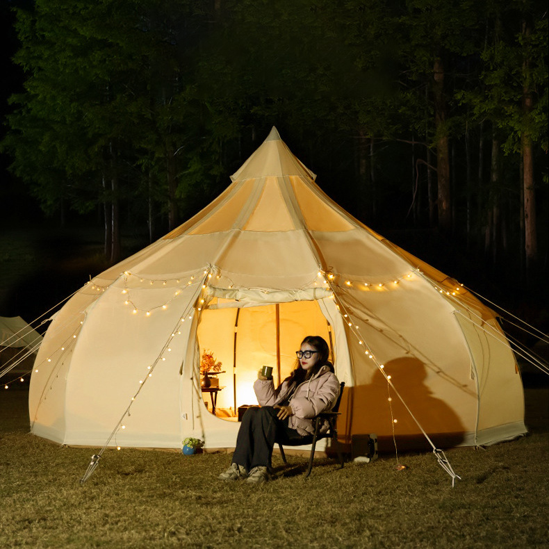 Outdoor Waterproof Four Season Family Camping Glamping Cotton Canvas Yurt Bell Tent with Mosquito Screen Door