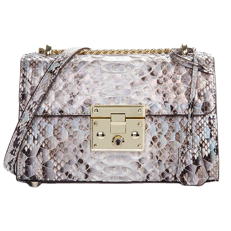 New style chain strap lady diamond pattern film coated genuine python leather skin shoulder bag