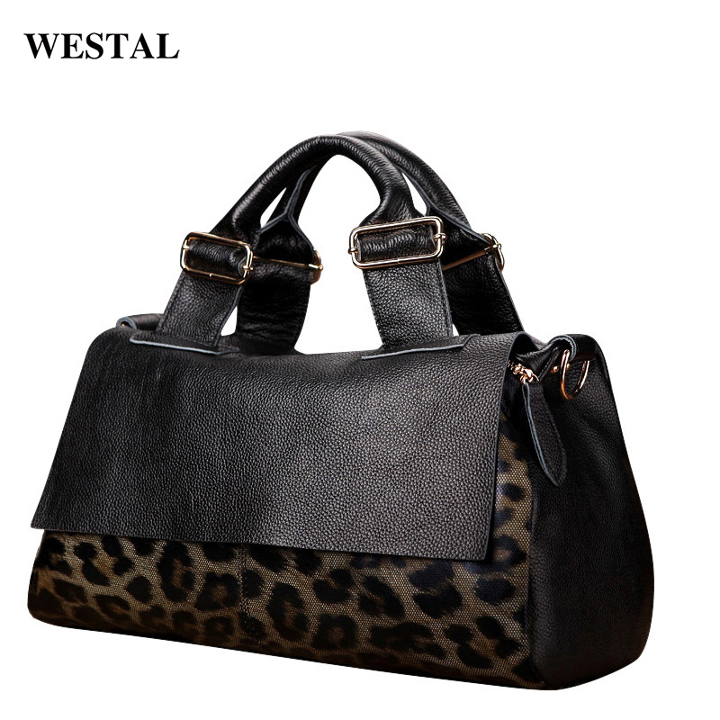 Westal Fashion Large Capacity Leather Bags Women Handbags Leopard Print Genuine Leather Shoulder Bag Leather Handbag For Women