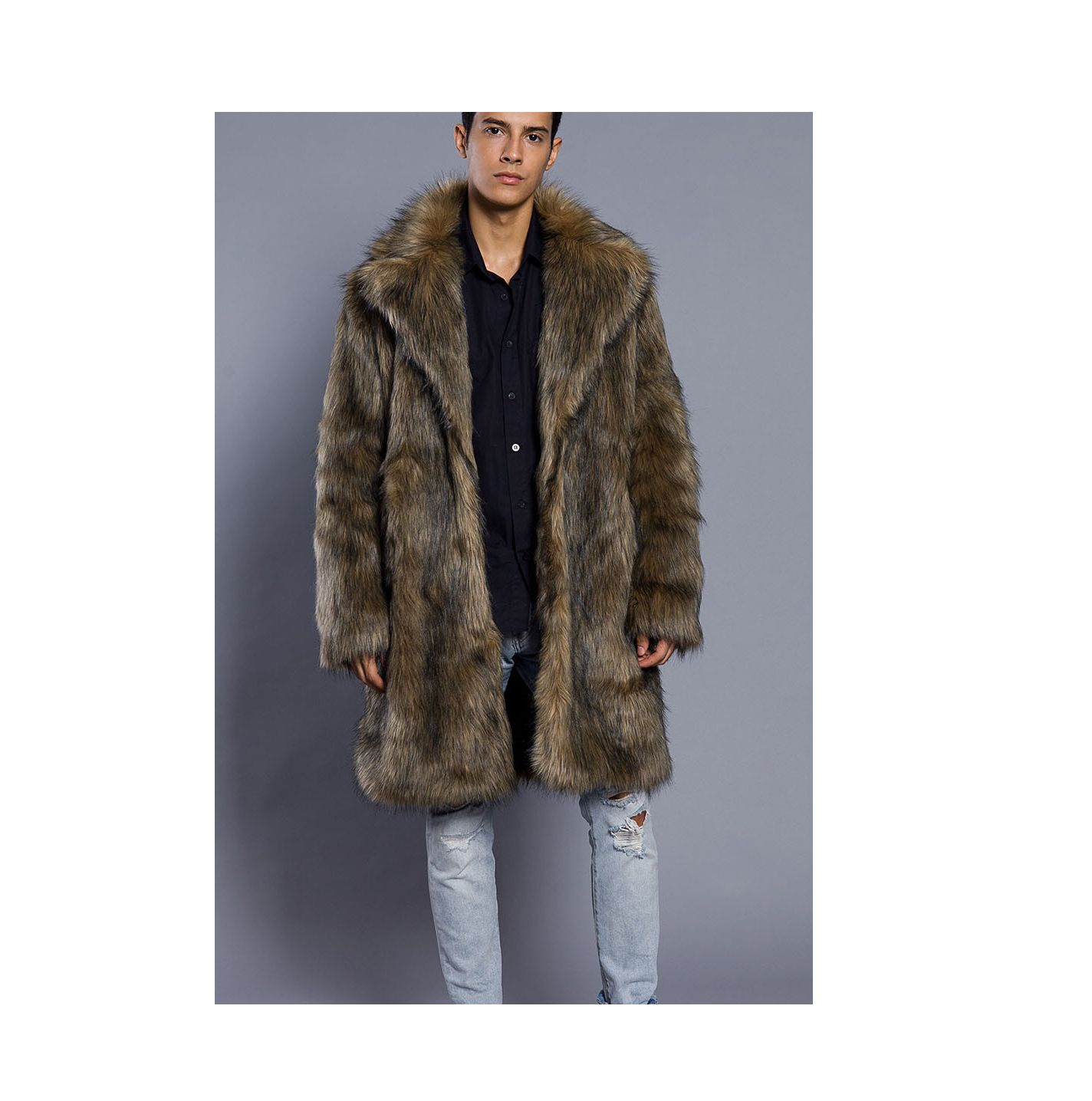 Mens faux fur coat Men's thicken warm overcoat Imitation fur long jacket