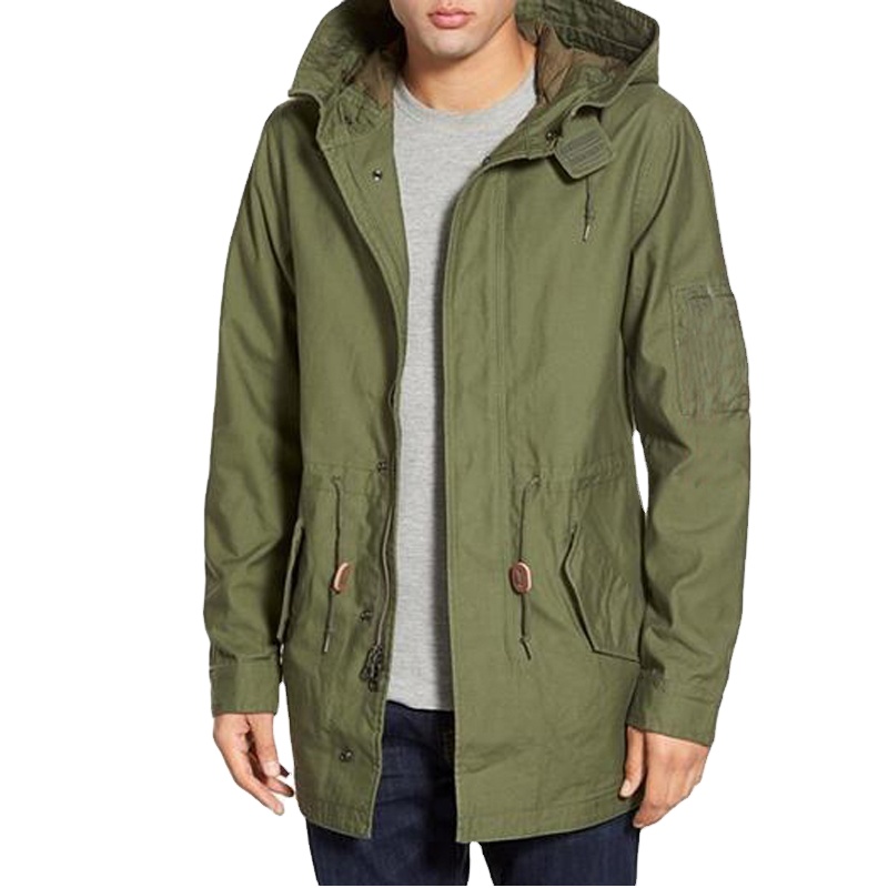 Custom Made Men Oversize Khaki Hooded Fishtail Parka