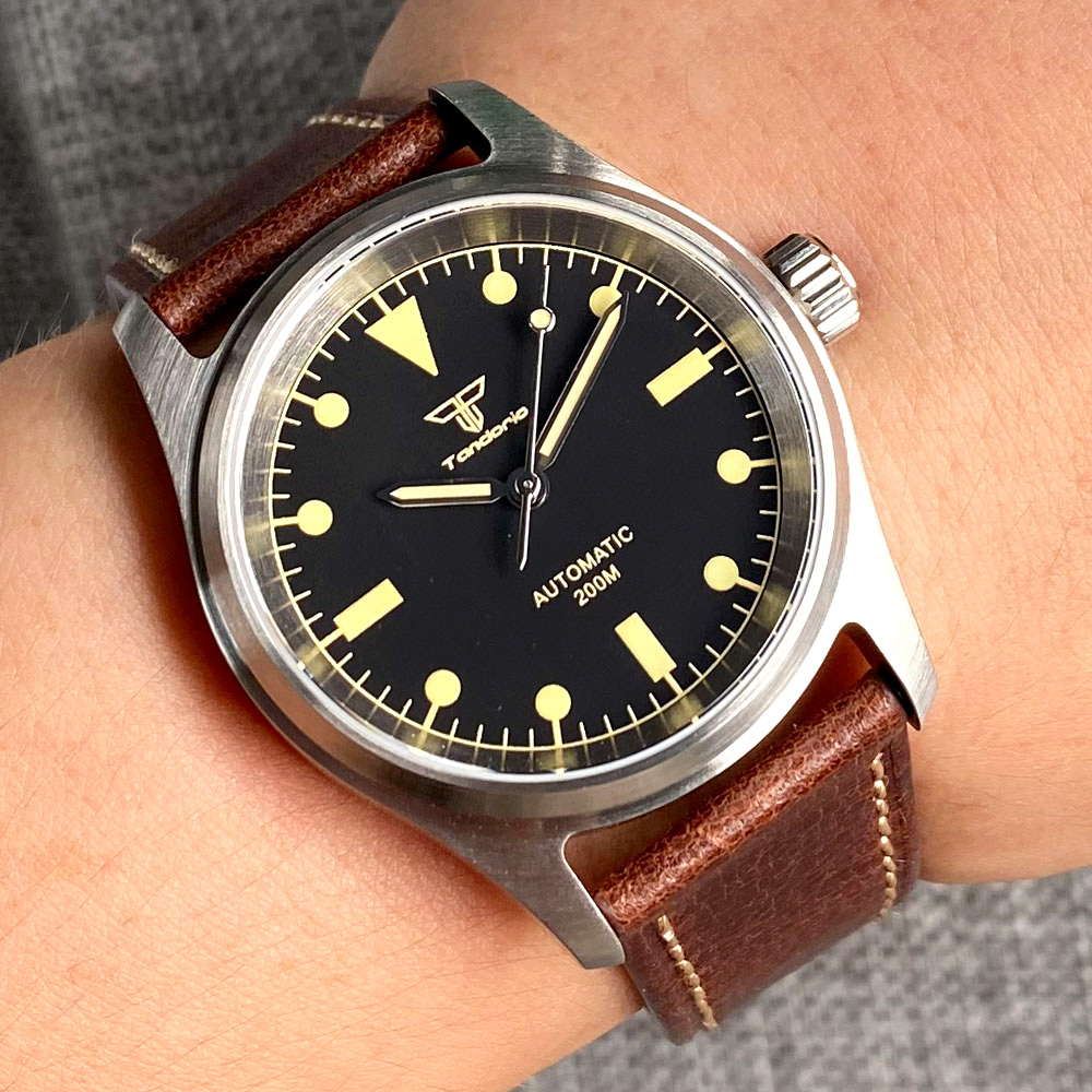 Tandorio OEM ODM Private Label Brand NH35A Mechanical Watch for Men Vintage Hand 36mm Sport Watch Waterproof Lady Clock