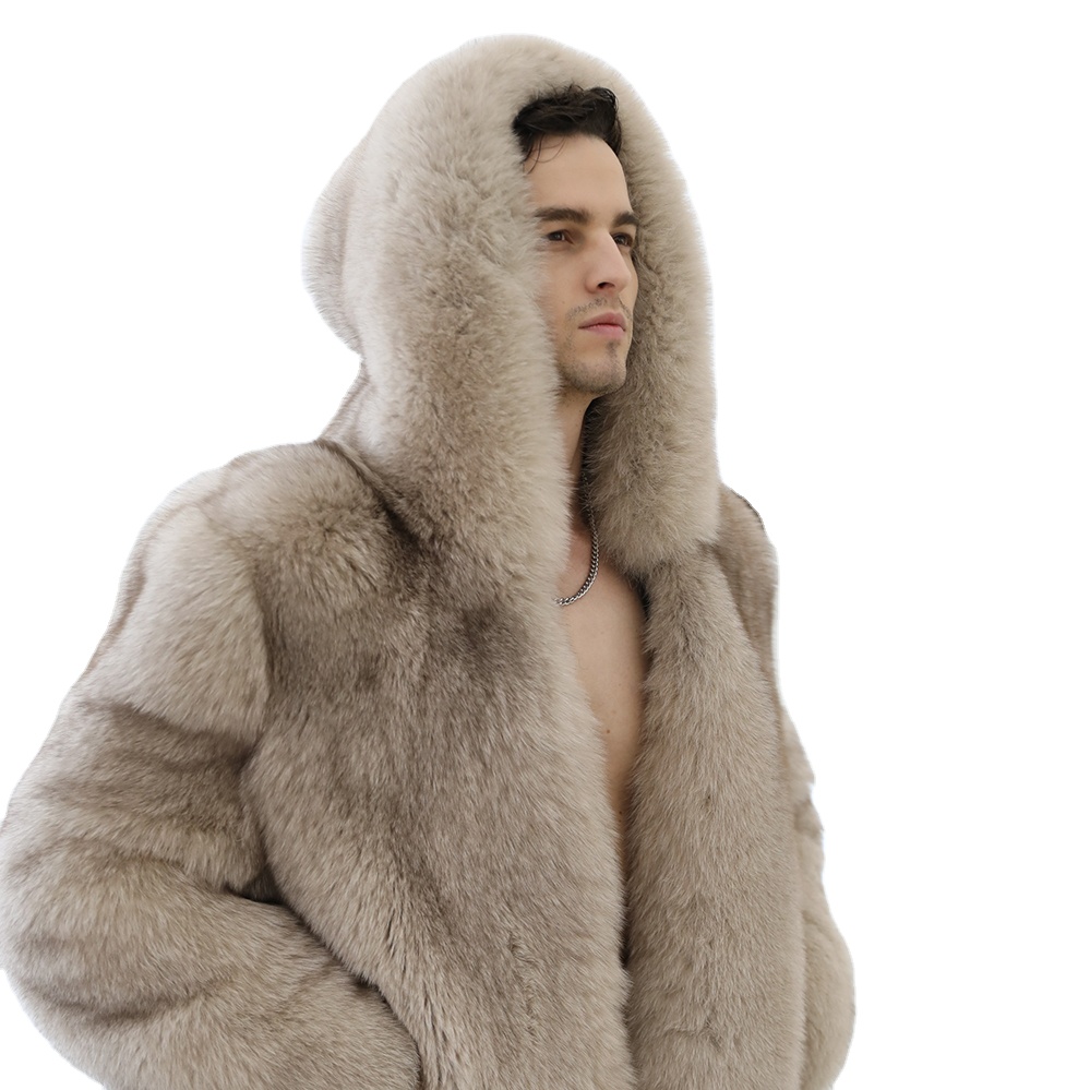 Latest Design Men warm Charming fox fur outwear with hat men autumn Winter comfortable fox fur coat