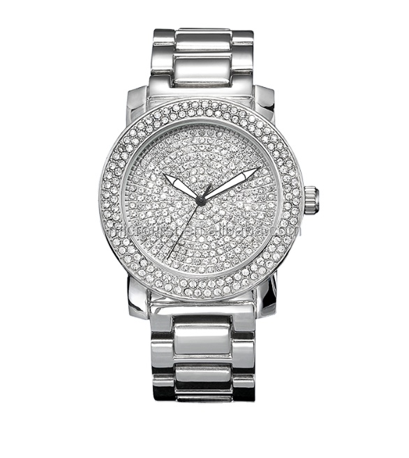 Luxury women iced out diamond dial  quartz watch with stainless steel  strap  customized personalized wrist watch