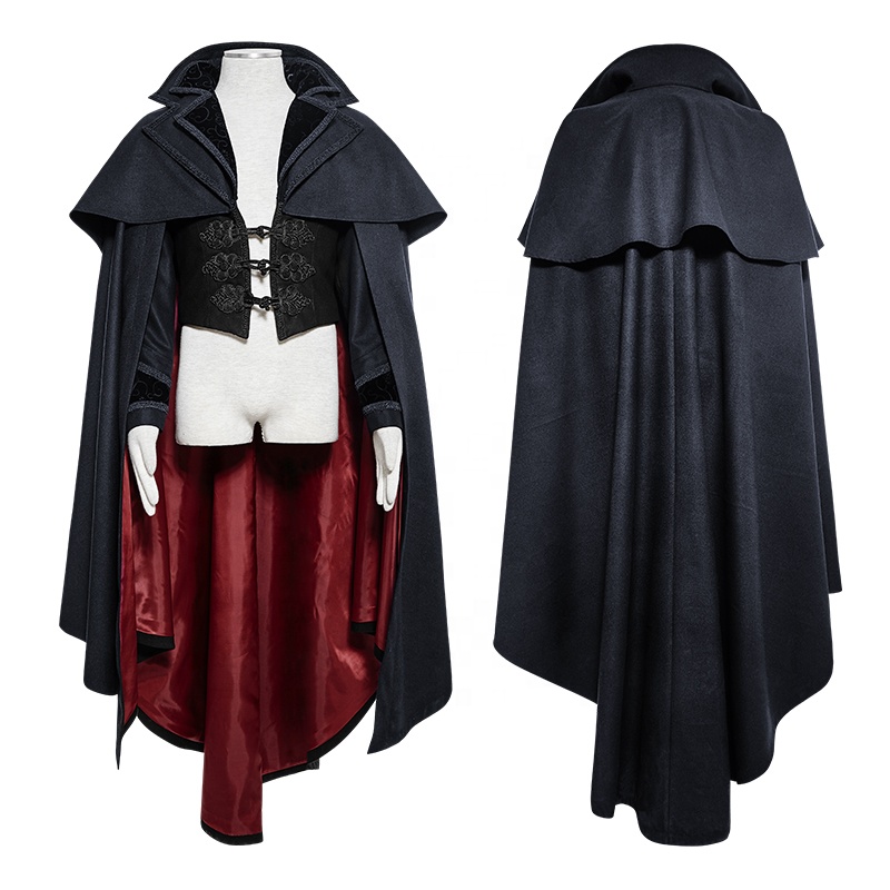 PUN RAVE Y-709 Gothic Vampire Count Woven Mens Blue Cape Poncho Coat Trench Coat For Men