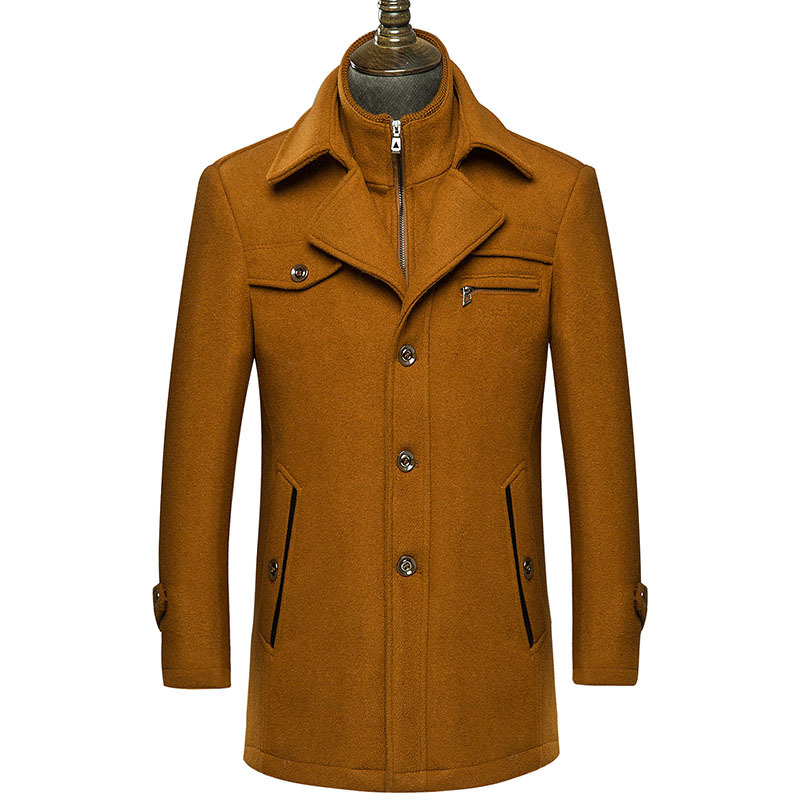 Fall/winter double collar tweed coat thick collar long wool trench coat men's coat
