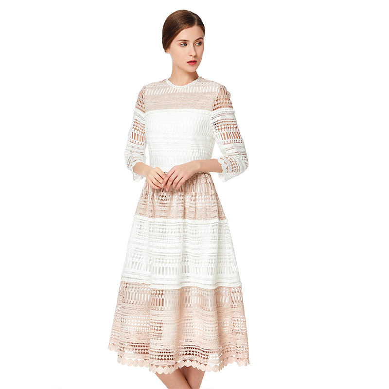 ND139 women dresses High Quality Fashion Elegant Hollow out Lace Women Office Formal Casual long Dresses