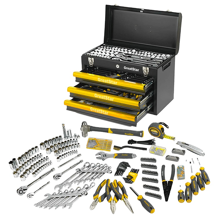Hot Sale High Quality 408PCS Mechanic Tool Sets Household Tool Kit sets Auotomotive Tool Sets with 3 Drawer Heavy Metal Box