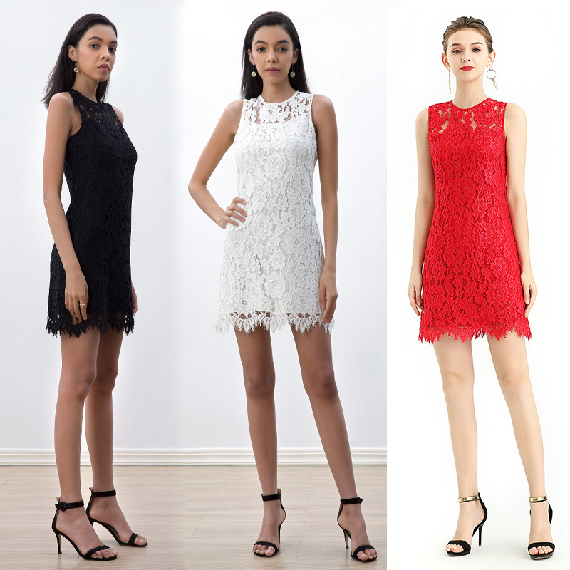 ND097 Summer High Quality Fashion Elegant Short Mesh Women Girlfriends Mother's Sister Parent-child Career Evening Casual Dress