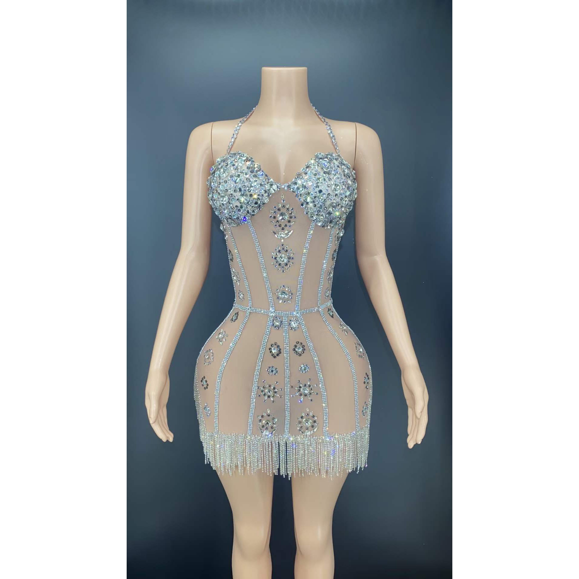 2022 Latest Summer Fashion Casual Lace Up Luxury Rhinestone Tassel Sleeveless Bodycon Mini Women Sexy Club Dresses