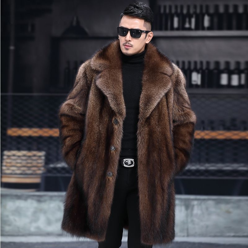 Wholesale luxury Men Long Sleeve Mid-length Imitation Leather Mink Winter mens faux fur coat