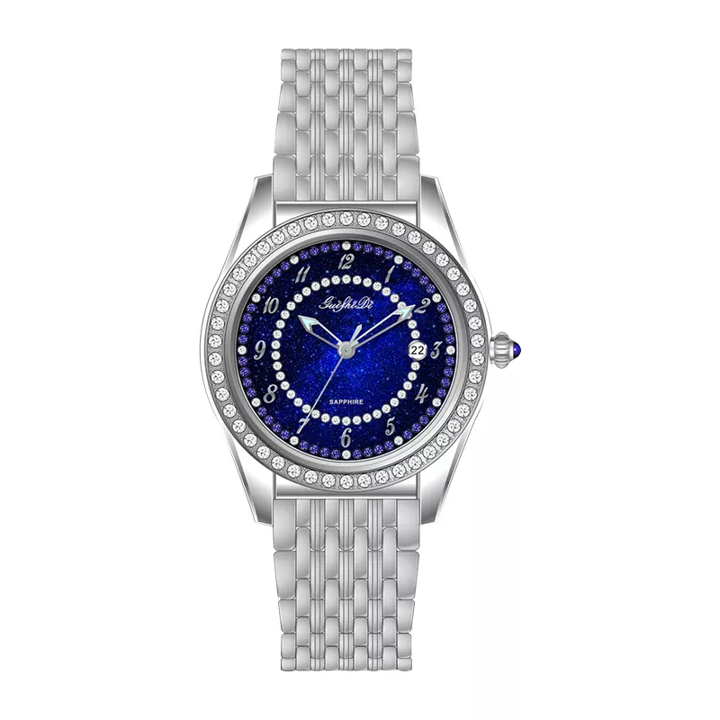 Guishidi Trending RONDA Movt Quartz Watch 50m Waterproof Stainless Steel Back Watches For Women Blue Girls Wrist Watch