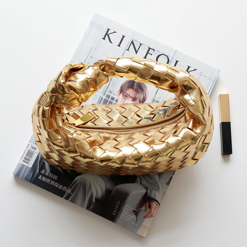 Fashion Women Genuine Leather Luxury Weave Handbag Pouch Zipper Clutch Bag Evening Bags Handbags