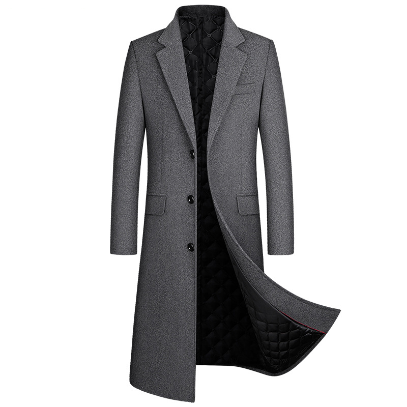 Winter Spring Turn Down Collar Thick Warm Long Wool Trench Coat For Men