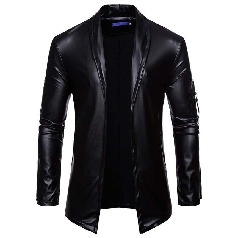 Latest Design plus size coat Mens Pu Leather Oem Men Long Sleeve Faux Leather Zipper Jacket leather coat