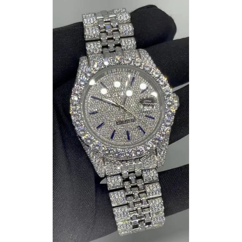Diamond Studded Watch 14-18CT Stainless Steel Wrist Watch Luxury Gift for Men and Women Hip Hop Fully Iced Out Diamond Watch