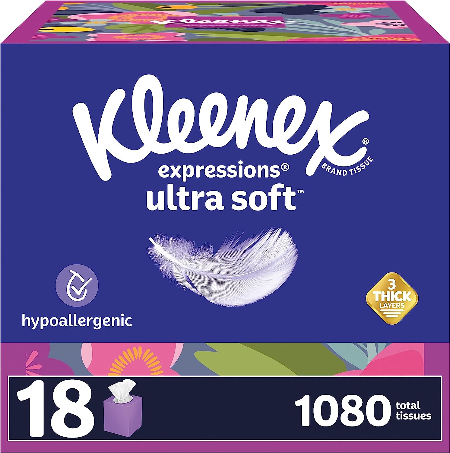 Kleenex Expressions Ultra Soft Facial Tissues, Soft Facial Tissue, 18 Cube Boxes, 60 Tissues per Box, 3-Ply (1,080 Total Tissues)