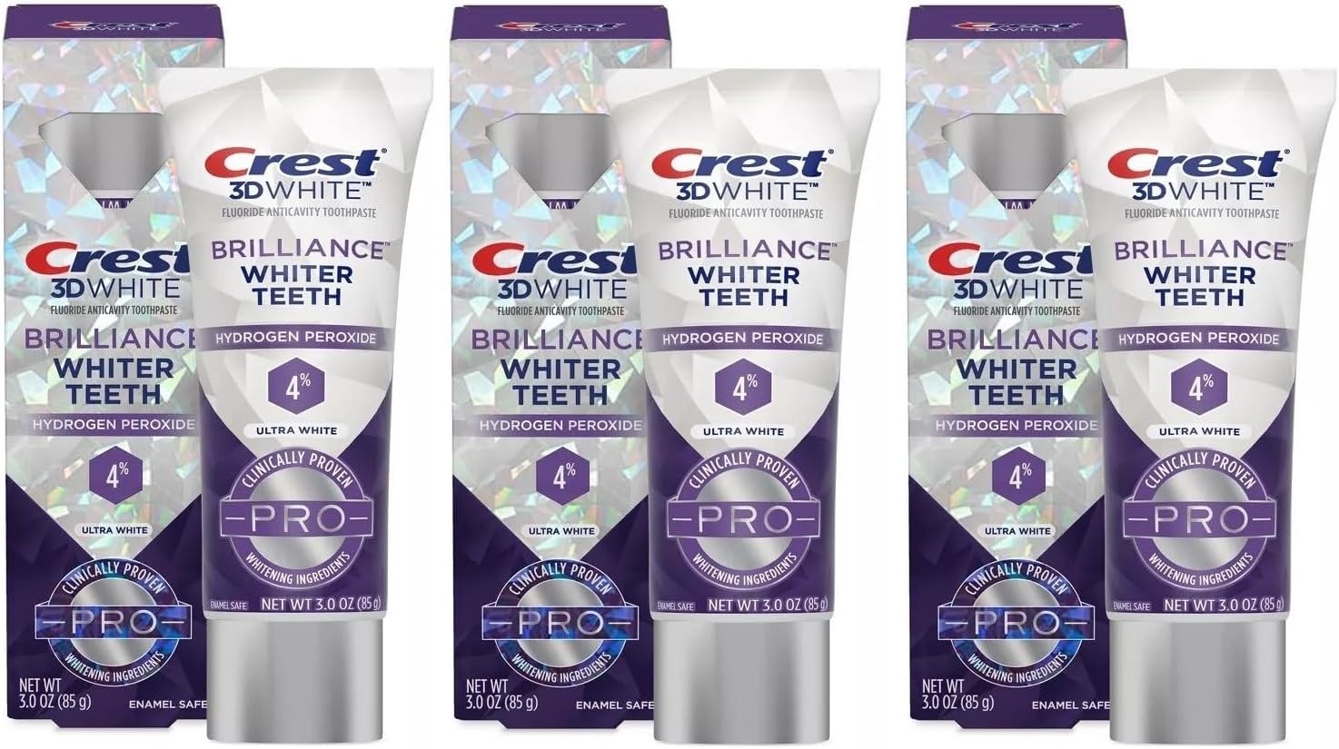 Crest 3D White Brilliance Whiter Teeth Pro Ultra White Toothpaste, 3oz (Pack of 3)