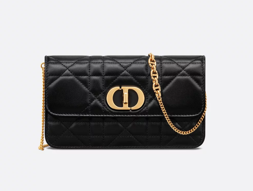 Miss Caro Pouch with Chain Black Macrocannage Lambskin