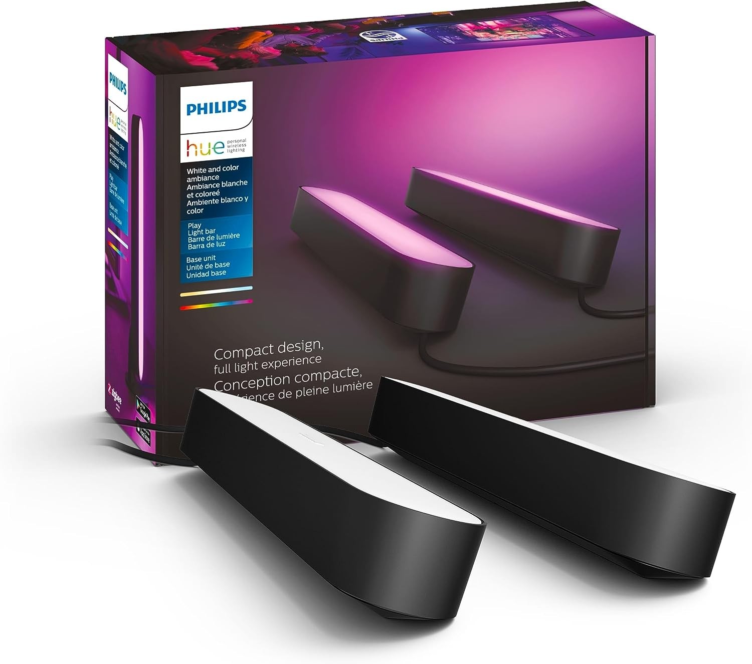 Philips Hue Play White & Color Smart Light, 2 Pack Base kit, Hub Required/Power Supply Included (Works with Amazon Alexa, Apple Homekit & Google Home), Black, Base Kit, 2 Pack