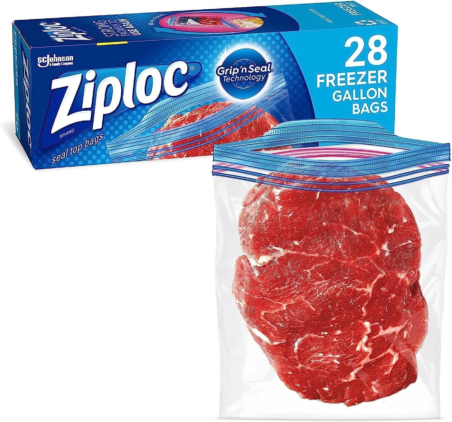 Ziploc Gallon Food Storage Freezer Bags, New Stay Open Design with Stand-Up Bottom, Easy to Fill, 28 Count