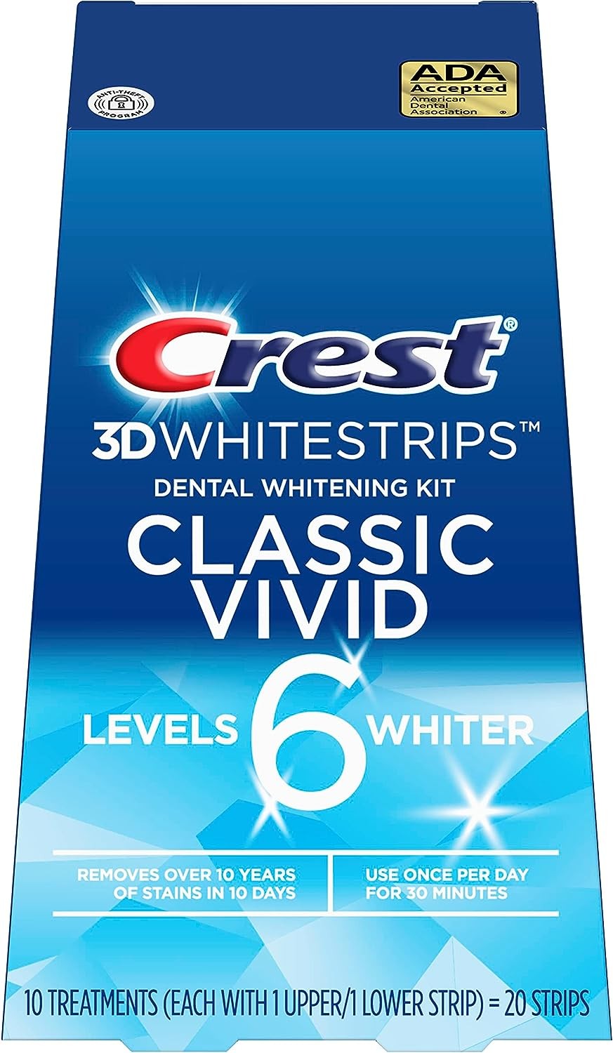 Crest 3D Whitestrips, Classic Vivid, Teeth Whitening Strip Kit, 20 Strips (10 Count Pack)