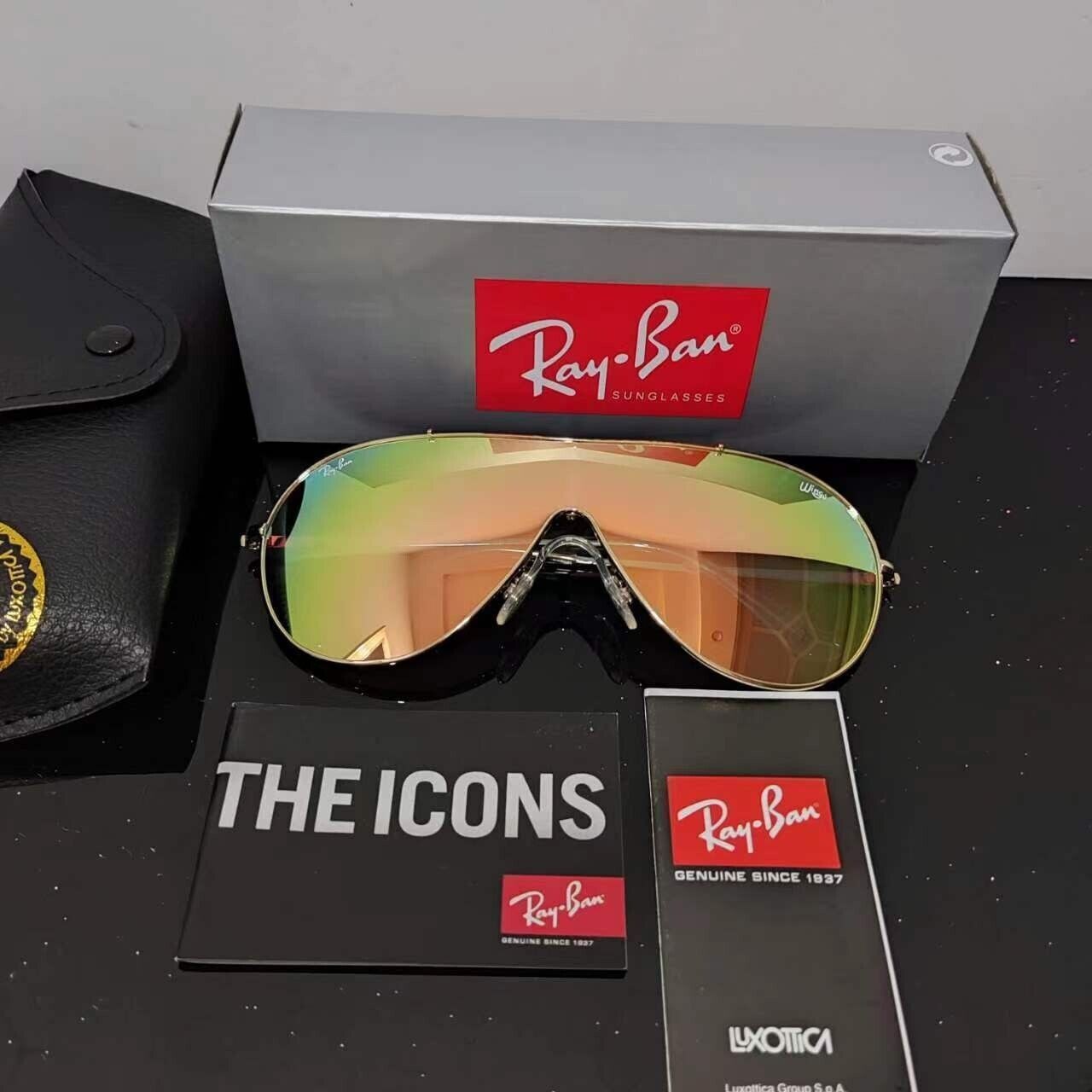 Ray Ban Wings Aviator Sunglasses Gold Frame With Large Pink Flash Lenses RB3597