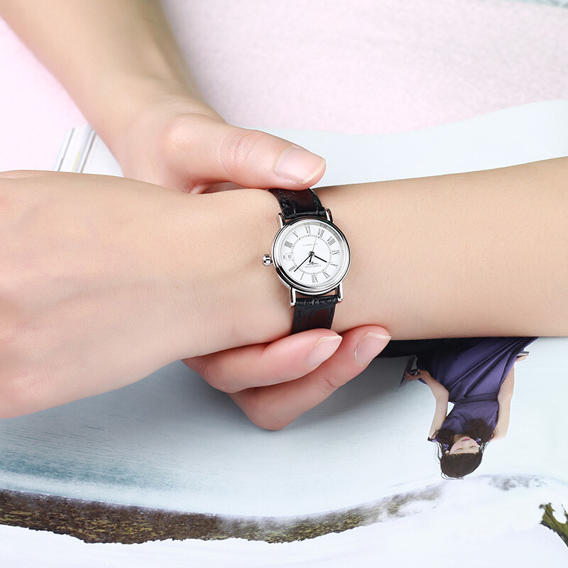 Longines Magnificent Series High-end Business Formal Women's Watch Roman Dial Belt Automatic Mechanical Women's Watch L4.321.4.11.2 Belt Roman Scale L4.321.4.11.2