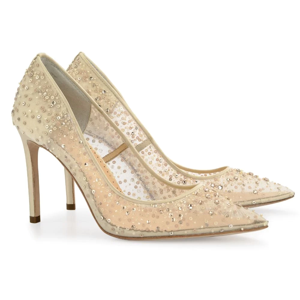 ELSA NUDE Crystal Embellished Sequin Sparkly Nude Heels