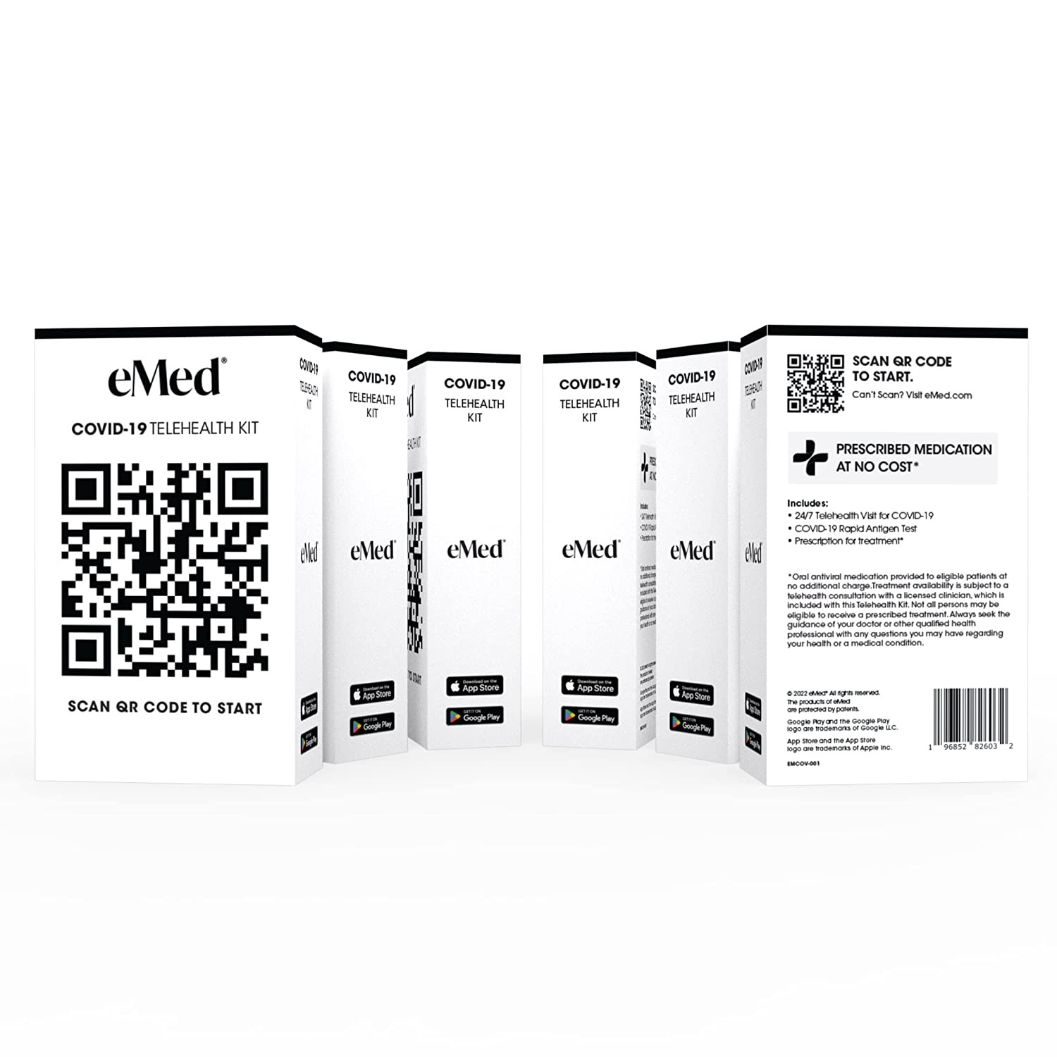 eMed COVID-19 Telehealth Kit, 6 Pack, 6 Tests, FDA EUA Approved COVID-19 Rapid Antigen Test for Home Use, Clinical Evaluation and Prescription