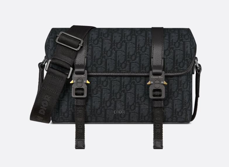 Dior Hit the Road Messenger Bag with Flap Black Dior Oblique Jacquard and Black Grained Calfskin
