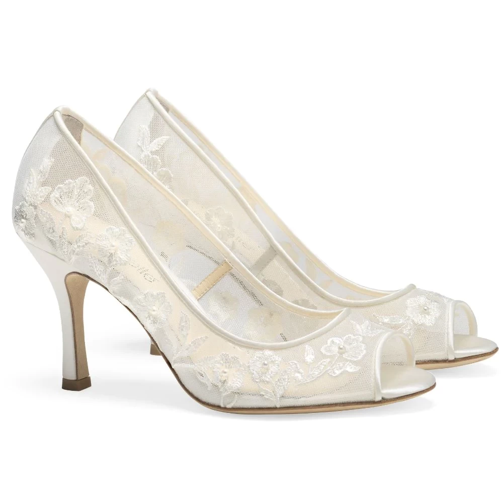 EMILY Floral Ivory Lace Peep Toe Pump
