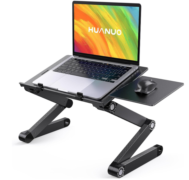 HUANUO Adjustable Laptop Stand, Laptop Desk for up to 15.6" Laptops, Portable Laptop Table Stand with 2 CPU Fans, Detachable Mouse Pad, Ergonomic Lap Desk for Laptop, TV Bed Tray, Standing Desk