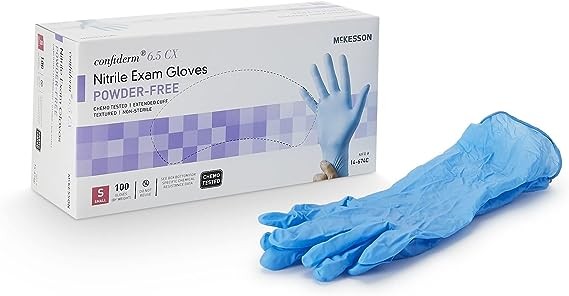 McKesson Confiderm 6.5CX Nitrile Exam Gloves - Powder-Free, Latex-Free, Ambidextrous, Texture, Chemo Tested, Non-Sterile - Light Blue, Extended Cuff, Size Small, 100 Count, 10 Boxes, 1000 Total