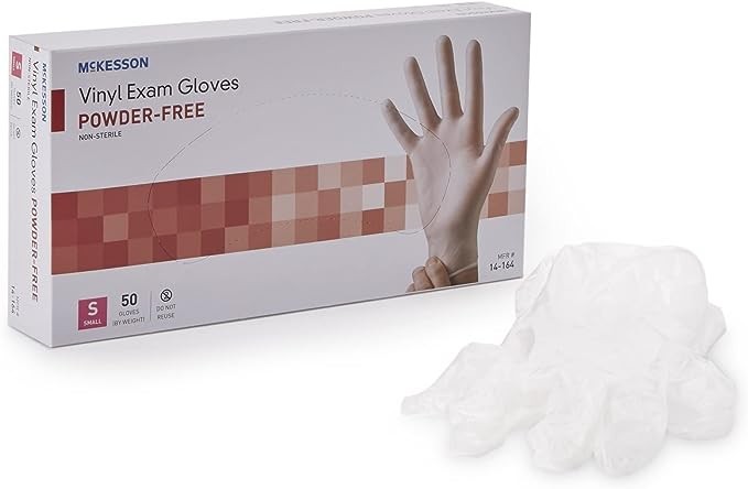 McKesson Confiderm Disposable Vinyl Exam Glove Standard Cuff Length SMALL 14-164 1000 per Case
