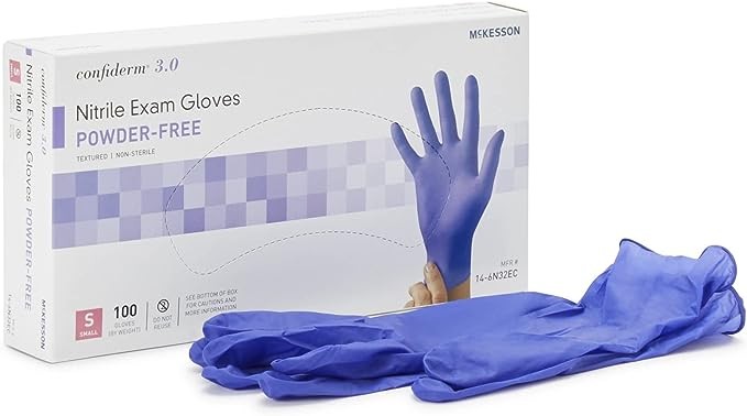 McKesson Confiderm 3.0 Nitrile Exam Gloves - Powder-Free, Latex-Free, Ambidextrous, Textured Fingertips, Non-Sterile - Dark Blue, Size Small, 100 Count, 10 Boxes, 1000 Total